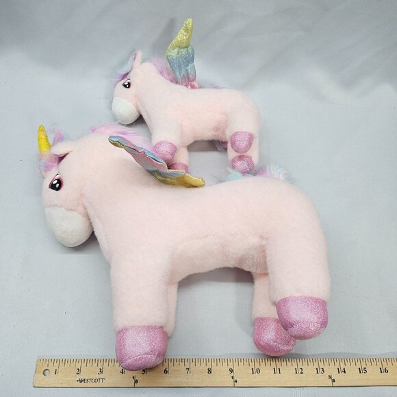 Pink Whimsical Unicorn Plush Mom & Baby with Rainbow Sparkle Wings - Picture 4 of 8